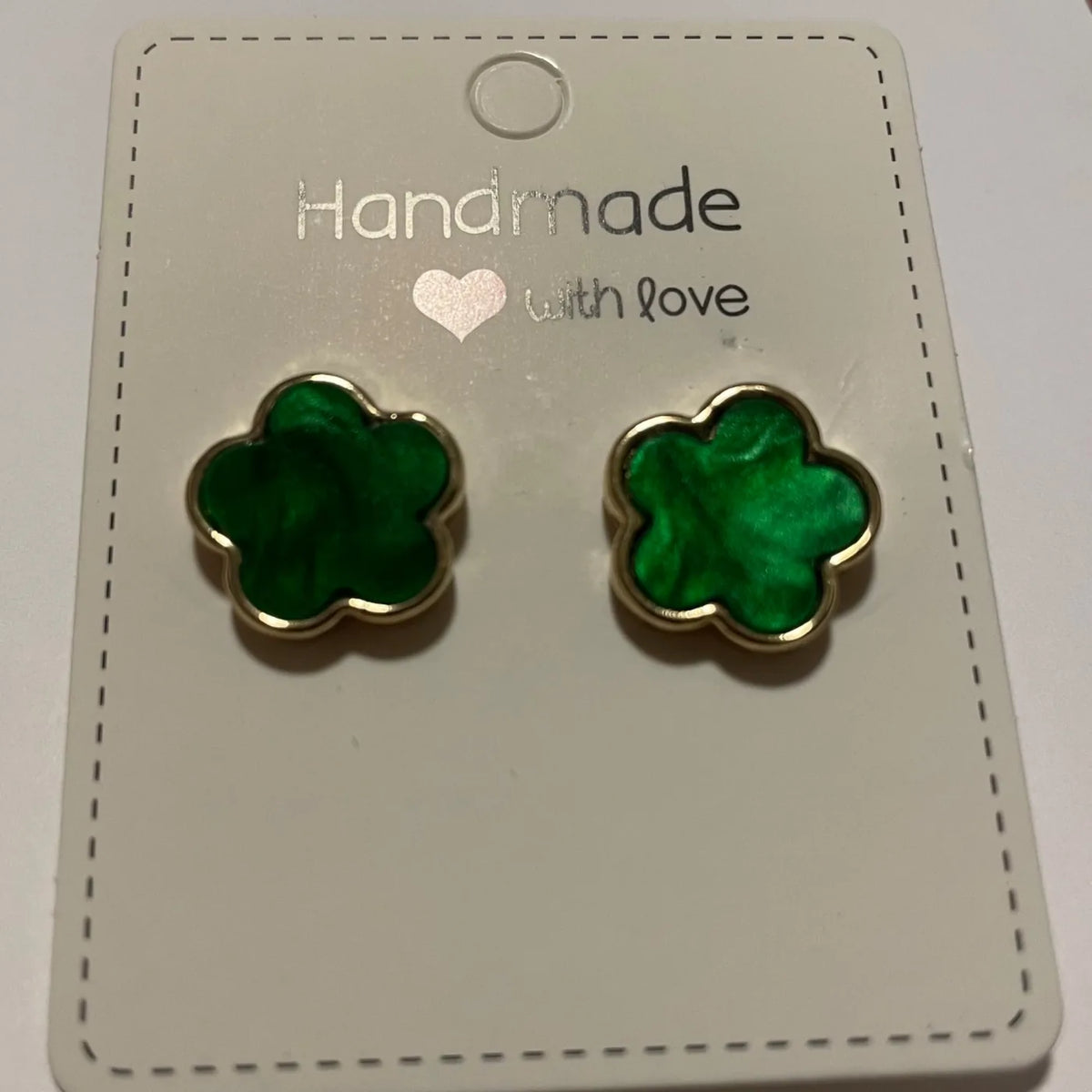 Boucles d’oreilles puces fleurs vertes et dorées pour femme