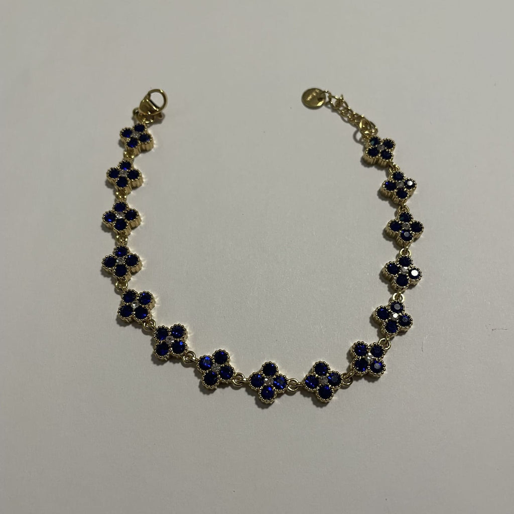 Bracelet doré fleurs bleu saphir en acier inoxydable