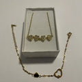 Coffret bijoux femme doré avec collier transformable trèfle et bracelet cœur